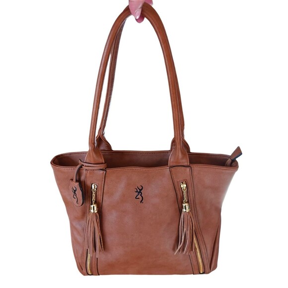Browning Alexandria Locking Concealed Carry Gun Handbag Bag Brown Faux Leather - Picture 1 of 9